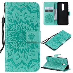 Embossing Sunflower Leather Wallet Case for Nokia 7.1 - Green