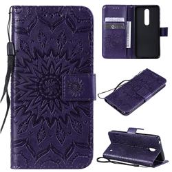 Embossing Sunflower Leather Wallet Case for Nokia 7.1 - Purple