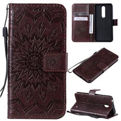 Embossing Sunflower Leather Wallet Case for Nokia 7.1 - Brown