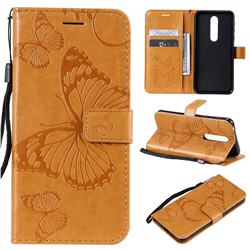 Embossing 3D Butterfly Leather Wallet Case for Nokia 7.1 - Yellow