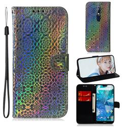 Laser Circle Shining Leather Wallet Phone Case for Nokia 7.1 - Silver