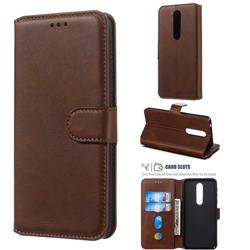 Retro Calf Matte Leather Wallet Phone Case for Nokia 7.1 - Brown
