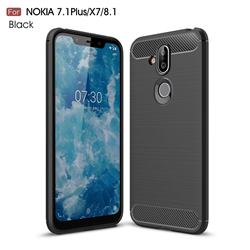 Luxury Carbon Fiber Brushed Wire Drawing Silicone TPU Back Cover for Nokia 8.1 (Nokia X7) - Black