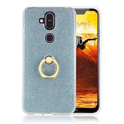 Luxury Soft TPU Glitter Back Ring Cover with 360 Rotate Finger Holder Buckle for Nokia 8.1 (Nokia X7) - Blue