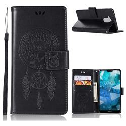 Intricate Embossing Owl Campanula Leather Wallet Case for Nokia 8.1 (Nokia X7) - Black