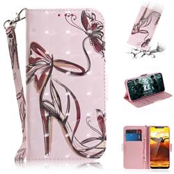 Butterfly High Heels 3D Painted Leather Wallet Phone Case for Nokia 8.1 (Nokia X7)