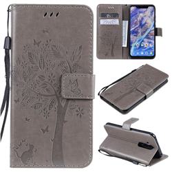 Embossing Butterfly Tree Leather Wallet Case for Nokia 8.1 (Nokia X7) - Grey