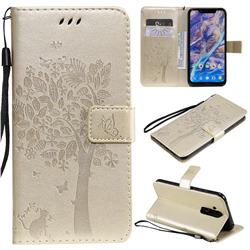 Embossing Butterfly Tree Leather Wallet Case for Nokia 8.1 (Nokia X7) - Champagne