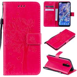 Embossing Butterfly Tree Leather Wallet Case for Nokia 8.1 (Nokia X7) - Rose