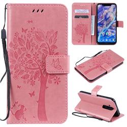 Embossing Butterfly Tree Leather Wallet Case for Nokia 8.1 (Nokia X7) - Pink
