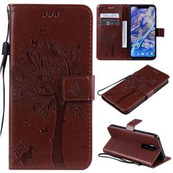 Embossing Butterfly Tree Leather Wallet Case for Nokia 8.1 (Nokia X7) - Coffee