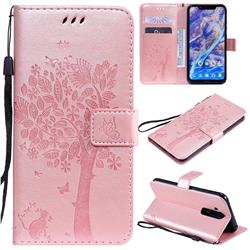 Embossing Butterfly Tree Leather Wallet Case for Nokia 8.1 (Nokia X7) - Rose Pink
