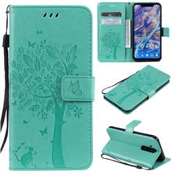 Embossing Butterfly Tree Leather Wallet Case for Nokia 8.1 (Nokia X7) - Cyan