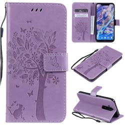 Embossing Butterfly Tree Leather Wallet Case for Nokia 8.1 (Nokia X7) - Violet