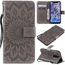 Embossing Sunflower Leather Wallet Case for Nokia 8.1 (Nokia X7) - Gray