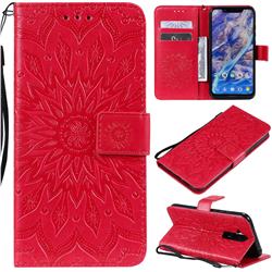 Embossing Sunflower Leather Wallet Case for Nokia 8.1 (Nokia X7) - Red