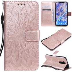 Embossing Sunflower Leather Wallet Case for Nokia 8.1 (Nokia X7) - Rose Gold