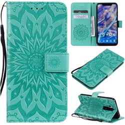 Embossing Sunflower Leather Wallet Case for Nokia 8.1 (Nokia X7) - Green