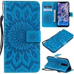 Embossing Sunflower Leather Wallet Case for Nokia 8.1 (Nokia X7) - Blue