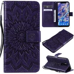 Embossing Sunflower Leather Wallet Case for Nokia 8.1 (Nokia X7) - Purple
