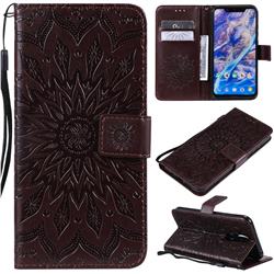 Embossing Sunflower Leather Wallet Case for Nokia 8.1 (Nokia X7) - Brown