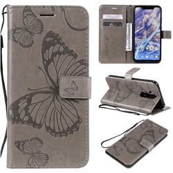 Embossing 3D Butterfly Leather Wallet Case for Nokia 8.1 (Nokia X7) - Gray