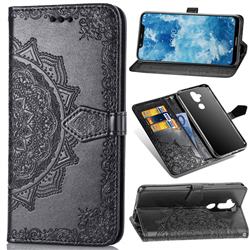 Embossing Imprint Mandala Flower Leather Wallet Case for Nokia 8.1 (Nokia X7) - Black
