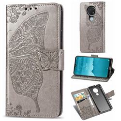 Embossing Mandala Flower Butterfly Leather Wallet Case for Nokia 7.2 - Gray