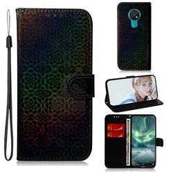 Laser Circle Shining Leather Wallet Phone Case for Nokia 7.2 - Black