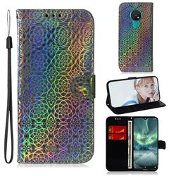 Laser Circle Shining Leather Wallet Phone Case for Nokia 7.2 - Silver