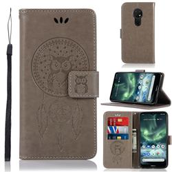 Intricate Embossing Owl Campanula Leather Wallet Case for Nokia 7.2 - Grey