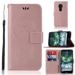 Intricate Embossing Owl Campanula Leather Wallet Case for Nokia 7.2 - Rose Gold