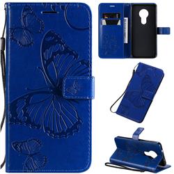 Embossing 3D Butterfly Leather Wallet Case for Nokia 7.2 - Blue