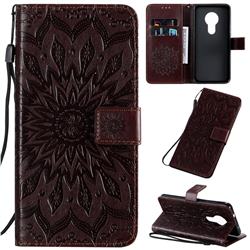 Embossing Sunflower Leather Wallet Case for Nokia 7.2 - Brown