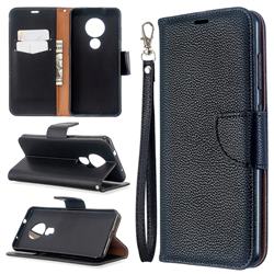 Classic Luxury Litchi Leather Phone Wallet Case for Nokia 7.2 - Black