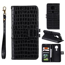 Luxury Crocodile Magnetic Leather Wallet Phone Case for Nokia 7.2 - Black