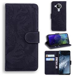 Intricate Embossing Tiger Face Leather Wallet Case for Nokia 7.3 - Black