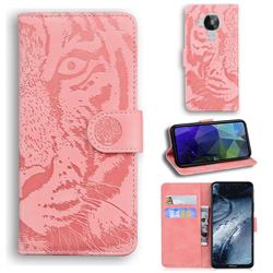 Intricate Embossing Tiger Face Leather Wallet Case for Nokia 7.3 - Pink