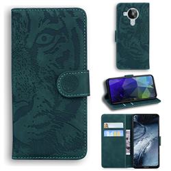 Intricate Embossing Tiger Face Leather Wallet Case for Nokia 7.3 - Green