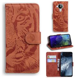 Intricate Embossing Tiger Face Leather Wallet Case for Nokia 7.3 - Brown