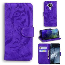 Intricate Embossing Tiger Face Leather Wallet Case for Nokia 7.3 - Purple