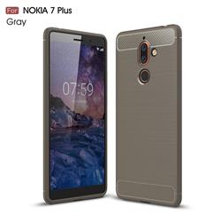 Luxury Carbon Fiber Brushed Wire Drawing Silicone TPU Back Cover for Nokia 7 Plus - Gray