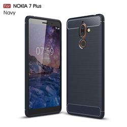 Luxury Carbon Fiber Brushed Wire Drawing Silicone TPU Back Cover for Nokia 7 Plus - Navy