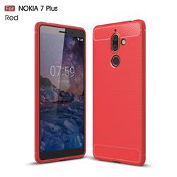 Luxury Carbon Fiber Brushed Wire Drawing Silicone TPU Back Cover for Nokia 7 Plus - Red