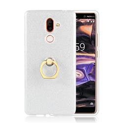 Luxury Soft TPU Glitter Back Ring Cover with 360 Rotate Finger Holder Buckle for Nokia 7 Plus - White