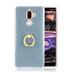 Luxury Soft TPU Glitter Back Ring Cover with 360 Rotate Finger Holder Buckle for Nokia 7 Plus - Blue
