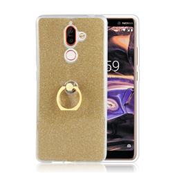 Luxury Soft TPU Glitter Back Ring Cover with 360 Rotate Finger Holder Buckle for Nokia 7 Plus - Golden