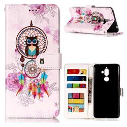 Wind Chimes Owl 3D Relief Oil PU Leather Wallet Case for Nokia 7 Plus
