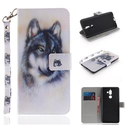 Snow Wolf Hand Strap Leather Wallet Case for Nokia 7 Plus