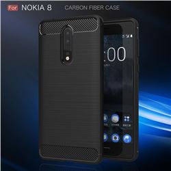 Luxury Carbon Fiber Brushed Wire Drawing Silicone TPU Back Cover for Nokia 8 (Black)